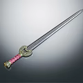 Traditional Sword With Silver Blade Red Wrapped Hilt And Golden Decorations