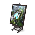 Artist Easel Canvas with Overhead Residential View Painting Swimming Pool Green Trees and High Buildings