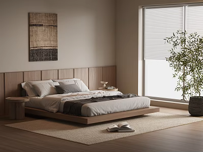 Silent Wind Bedroom Solid Wood Double Bed Fabric Double Bed Silent Double Bed Master Bedroom 3d model