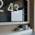 Modern Wooden TV Stand With Built-in TV Fireplace And Bookshelf In Living Room