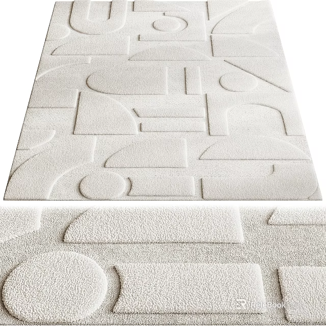 Stylish Square Rug With Geometric Patterns And Textured Surface In Neutral Tone 3d model 