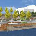 Waterfront Landscape Design With Greenery Trees Promenade Urban Buildings And Shoreline Road