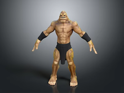 Muscular Mythical Creature Character With Bare Torso Black Wristbands And Loincloth 3d model