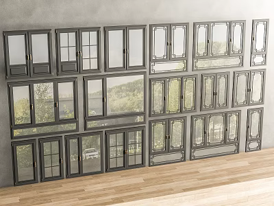 Casement Windows Showroom Display With Various Modern Designs And Glass Panels 3d model