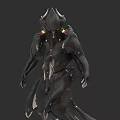 Sci Fi Game Movie Monster Character With Horned Head Black Armor And Glowing Red Details