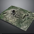 Realistic 3D Terrain Model With Green Mountain Topography And Volcanic Crater
