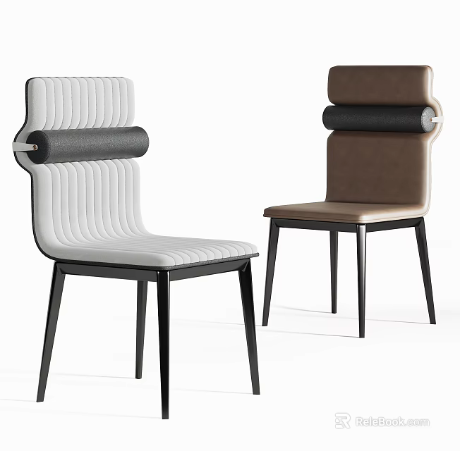Modern Upholstered Dining Chairs With Two Tone Design Vertical Stitching And Black Legs 3d model 