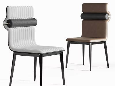 Modern Upholstered Dining Chairs With Two Tone Design Vertical Stitching And Black Legs 3d model