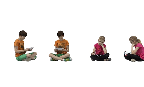 Children's child figure sitting posture 3d model