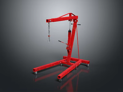 Red Hydraulic Engine Hoist With Movable Base For Auto Shop 3d model