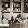 Modern Dining and Living Room Interior with Wooden Cabinets Round Table and Pendant Light