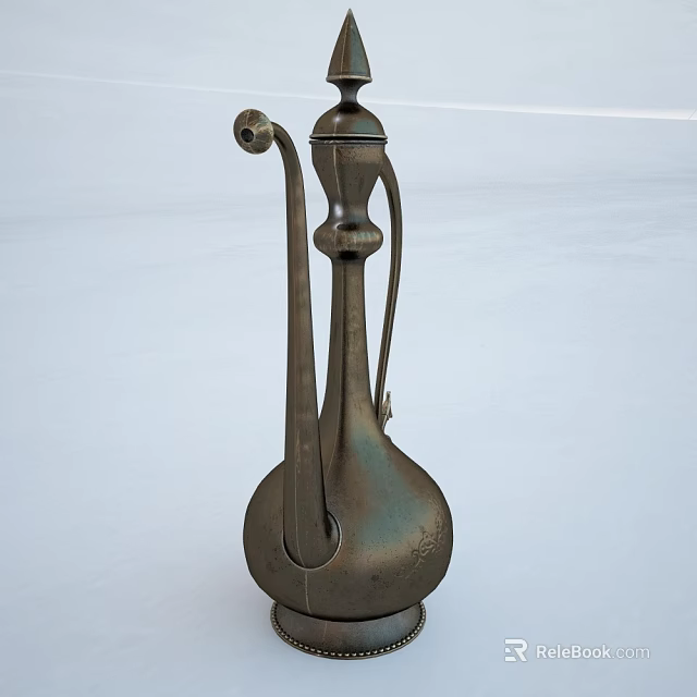 Vintage Metal Teapot Shaped Decorative Ornament Set with Elegant Carved Design on White Background 3d model 