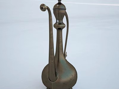 Vintage Metal Teapot Shaped Decorative Ornament Set with Elegant Carved Design on White Background 3d model