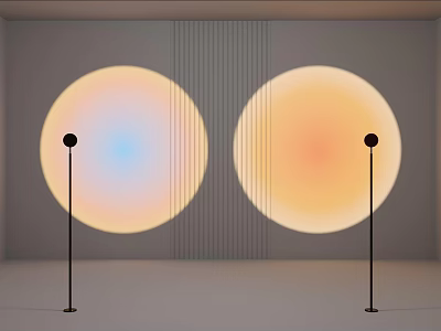 Modern Floor Lamps Featuring Circular Warm And Cool Gradient Light Projection On Vertical Stripe Wall 3d model