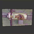 Vintage Wooden Door With Rusty Metal Lock And Hinges On Dark Surface