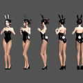 Woman In Bunny Costume With Black Bodysuit Rabbit Ears And High Heels Multiple Angles View