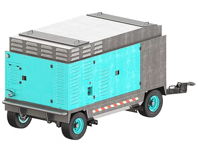 Turquoise And Gray Mobile Industrial Equipment With Trailer Mounted Design And Wheels 3d model