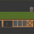 Wooden Pavilion Building With Green Sloped Turf Roof And Chimney On Platform