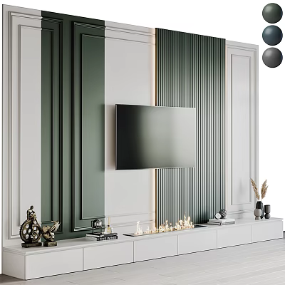 Modern TV Background Wall With Decor And Lighting 3d model