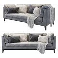 Elegant Modern Gray Two-Seater Sofa With Soft Pillows And Cozy Blanket 3d model