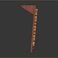 Reddish Brown Wooden Vertical Structure With Smooth Grain Texture And Protruding Ends Against Gray Background