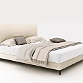Double Bed with Beige Headboard Soft Pillows Cozy Throw Blanket Black Legs Modern Bedroom