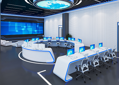 Modern monitoring room Command control room Dispatching command center Monitoring hall Command hall Office desks and chairs 3d model