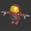 Red Spacesuit Astronaut Figure With Yellow Helmet Open Arms On Black Background