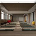 Spacious Yoga Fitness Studio With Neatly Arranged Mats Colorful Exercise Balls Wooden Floors Large Windows