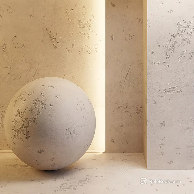 Minimalist Modern Architectural Sphere Component With White Textured Surface And Light Colored Walls 3d model