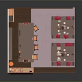 Cartoon Scene of Japanese Restaurant with Counter Stools Tables and Traditional Decorations