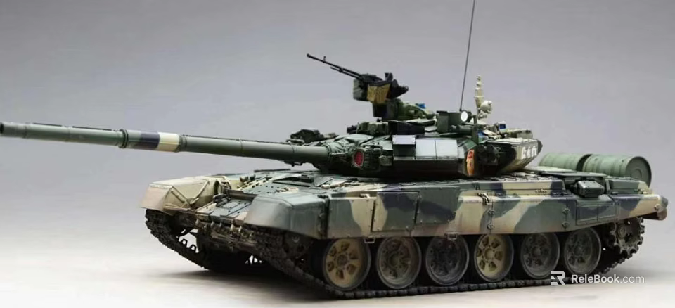 Detailed Military Camouflage Tank Featuring Long Cannon Turret And Heavy Tracks 3d model 