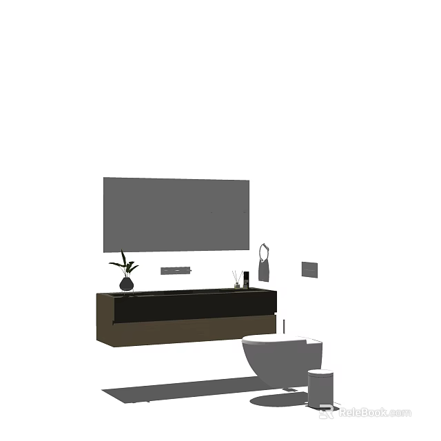 Modern Bathroom Washbasin Interior With Large Mirror Cabinet Vase And Toiletries 3d model 