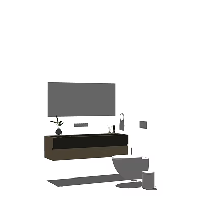 Modern Bathroom Washbasin Interior With Large Mirror Cabinet Vase And Toiletries 3d model