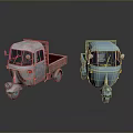 Two Different Colored Cargo Tricycles With Open Bed And Front Cabin Design