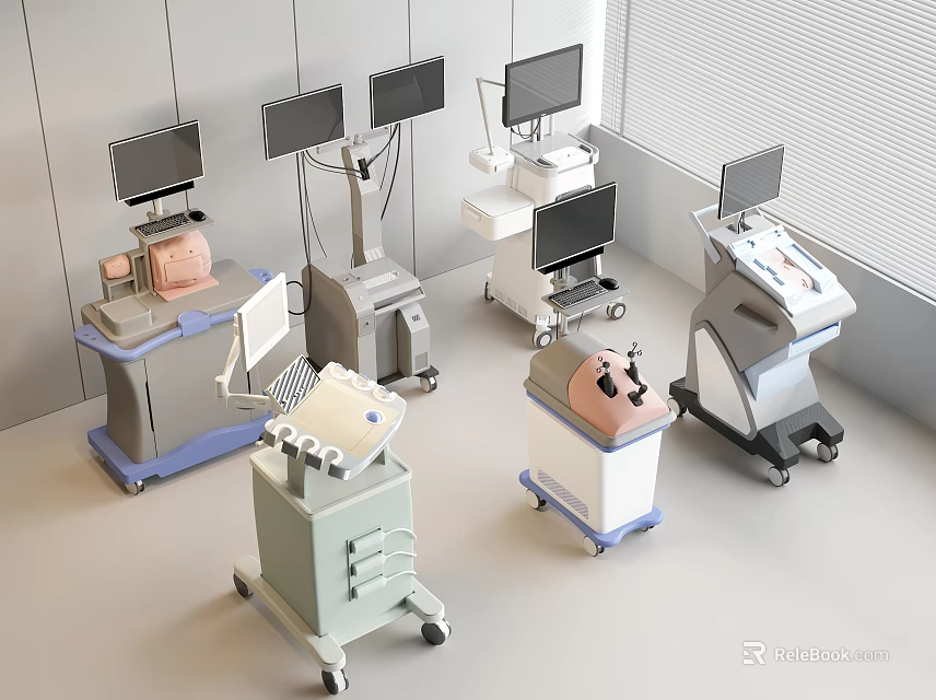 Diverse Medical Devices With Mobile Carts Digital Displays For Clinical Use 3d model 