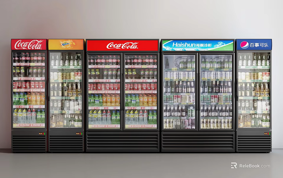 Commercial Display Refrigerators Filled With Various Beverages And Brand Logos 3d model 