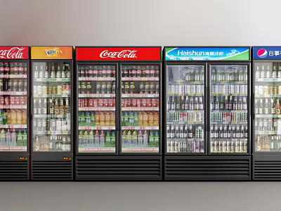 Commercial Display Refrigerators Filled With Various Beverages And Brand Logos 3d model