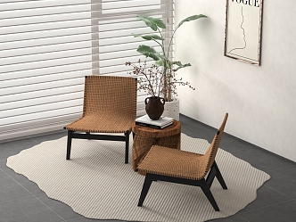 Quiet Rattan Leisure Chair Leisure Table and Chair Outdoor Chair Side Flower Wood 3d model