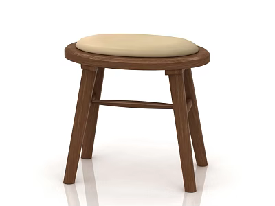Modern Wooden Stool Featuring Light Beige Padded Seat And Three Legged Design 3d model