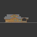 Modern Rustic Wooden Building With Multiple Gray Sloped Roofs And Green Lawn Pathway