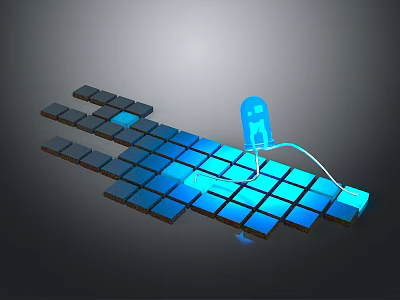 Computer Circuit Board With Blue Glowing Modules Digital Technology Components And AI Robot Figure 3d model