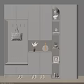 Modern Entryway Shoe Cabinet With Storage Hooks Shelves And Decorative Clock Plant Photo Frame