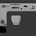 L Shaped White Office Desk With Computer Monitor Desk Lamp Potted Plant And Black Chair