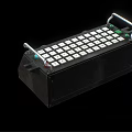 Black Industrial Computer Control Panel with Keyboard Knobs and Label for Professional Use