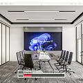 Modern Conference Room Interior With Windows 11 Display Screen Meeting Table And Chairs