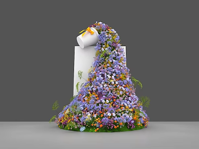 Photo Spot Featuring White Pillar With Rolled Paper Yellow Bow And Colorful Flowers Flowing Down 3d model