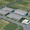 Expansive Industrial Warehouse District With Multiple Buildings Green Fields And Truck Parking