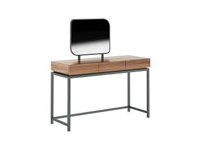 Modern Minimalist Dressing Table With Wooden Top Square Mirror And Metal Legs 3d model