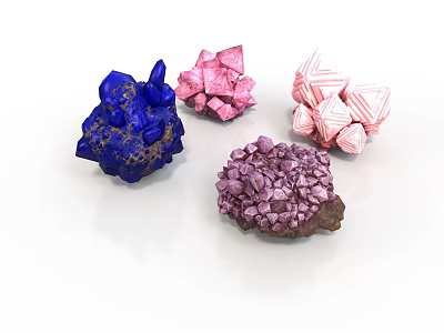 Natural Stone Crystals With Blue Pink And Purple Color Varieties 3d model